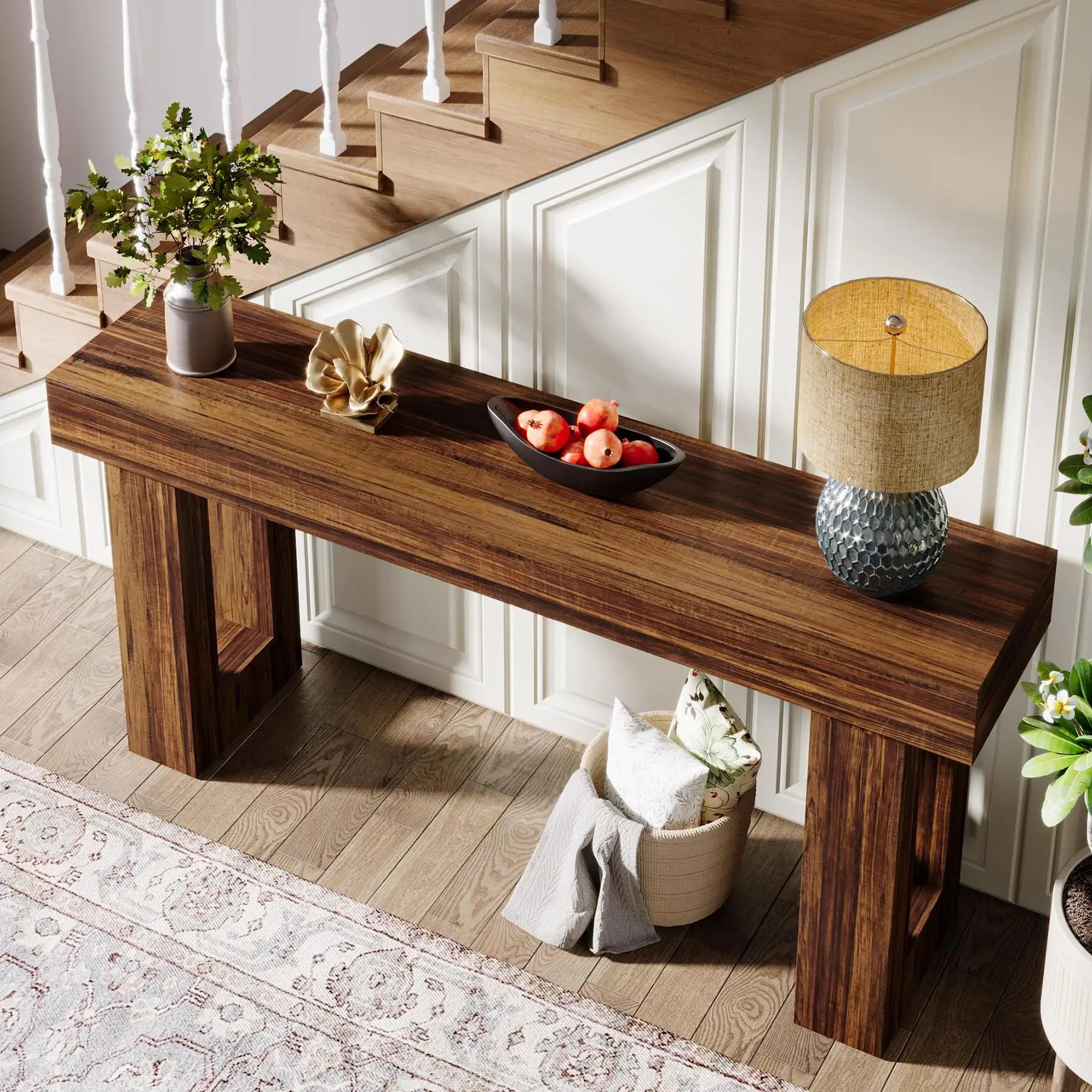 Tribesigns Table console longue de 63 pouces, table de canapé en bois de ferme derrière le canapé, t