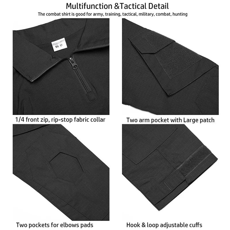 Chemise de Combat à manches longues pour hommes, fermeture éclair 1/4, chemises tactiques en coton R