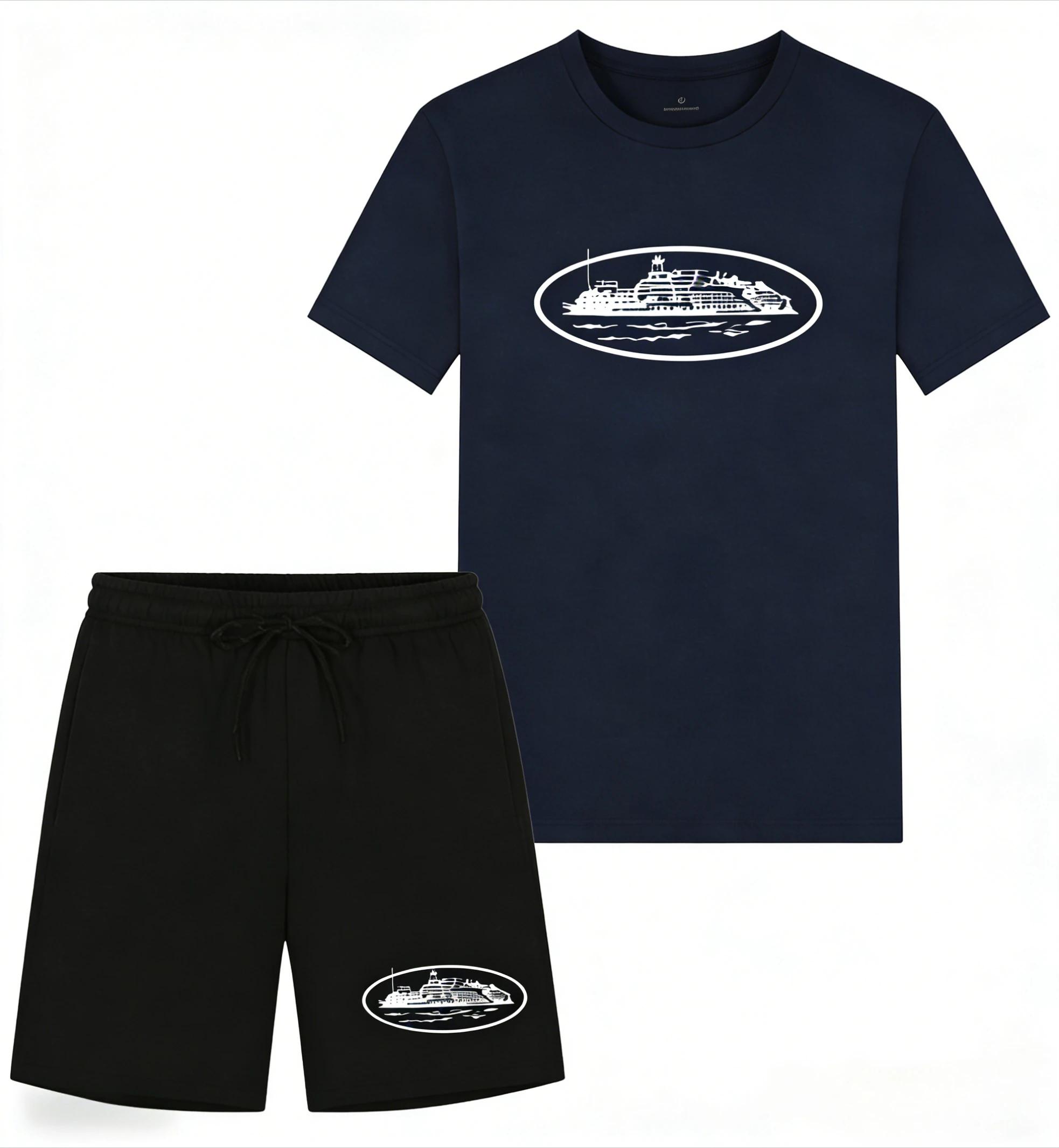 Nouvelle collection été 2026 : Ensemble décontracté deux pièces imprimé bateau, t-shirt et short amp