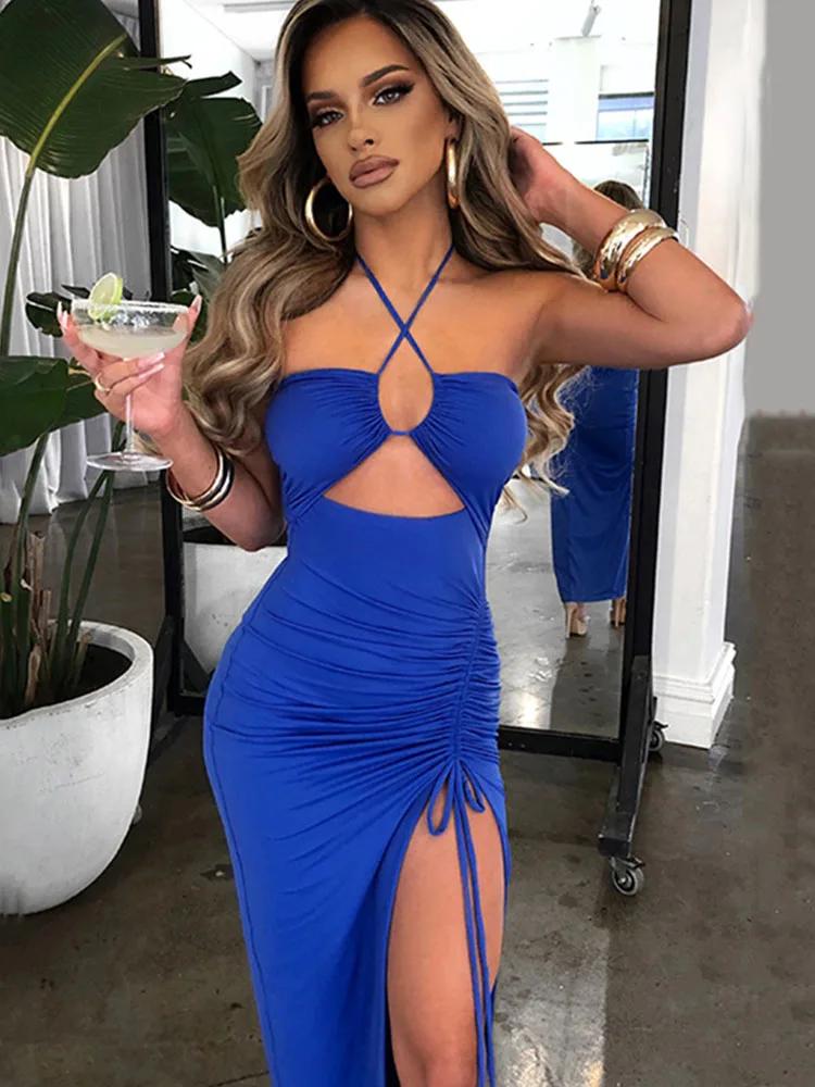 Sans manches Sexy femme Midi dos nu robes mince boîte de nuit fête femmes robe moulante robes Elegan