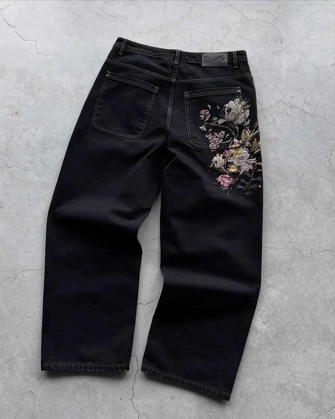 Patch Jeans Veste brodée à rayures rétro Ensemble deux pièces Costume Y2k pour hommes Harajuku hipho