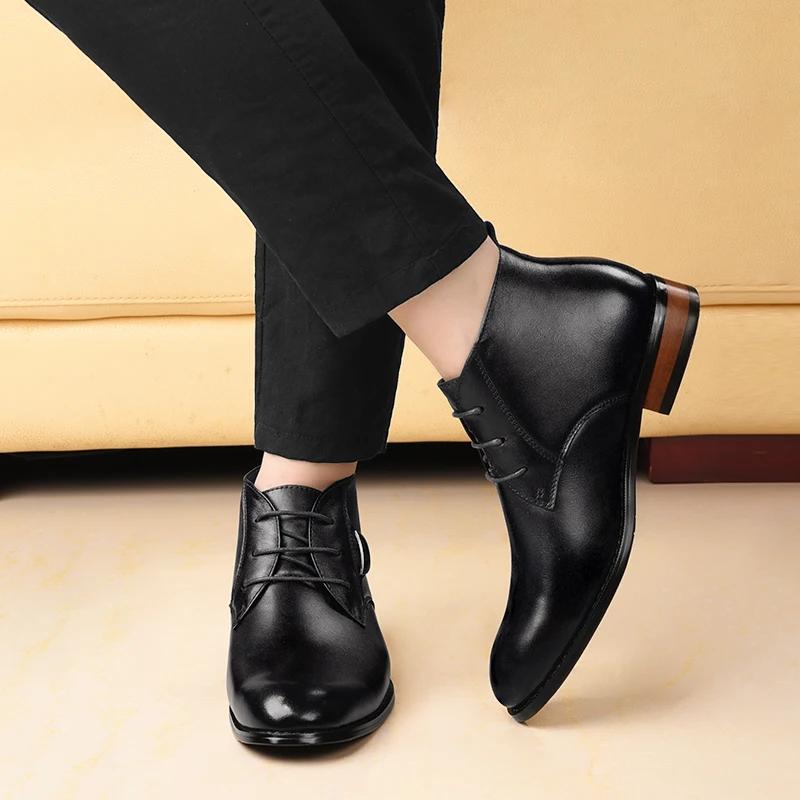 Hommes d'affaires Chelsea bottes hauteur augmenter semelle intérieure 6 cm formel en cuir de vache h