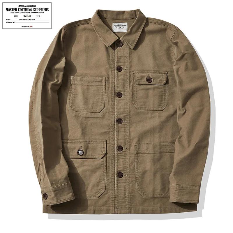 Automne et hiver nouveau OKONKWO Moleskin lourd rétro français vêtements de travail veste Multi sac 