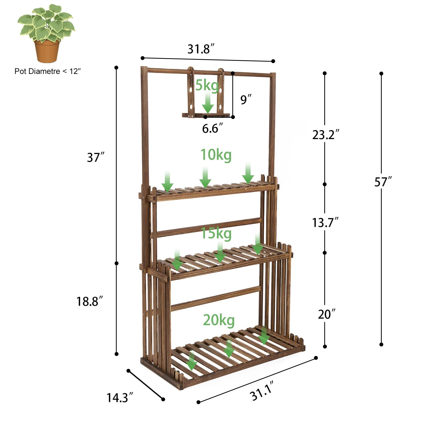 Support de plantes suspendu en bois à 3 niveaux, robuste, pour jardin, support de présentation de fl