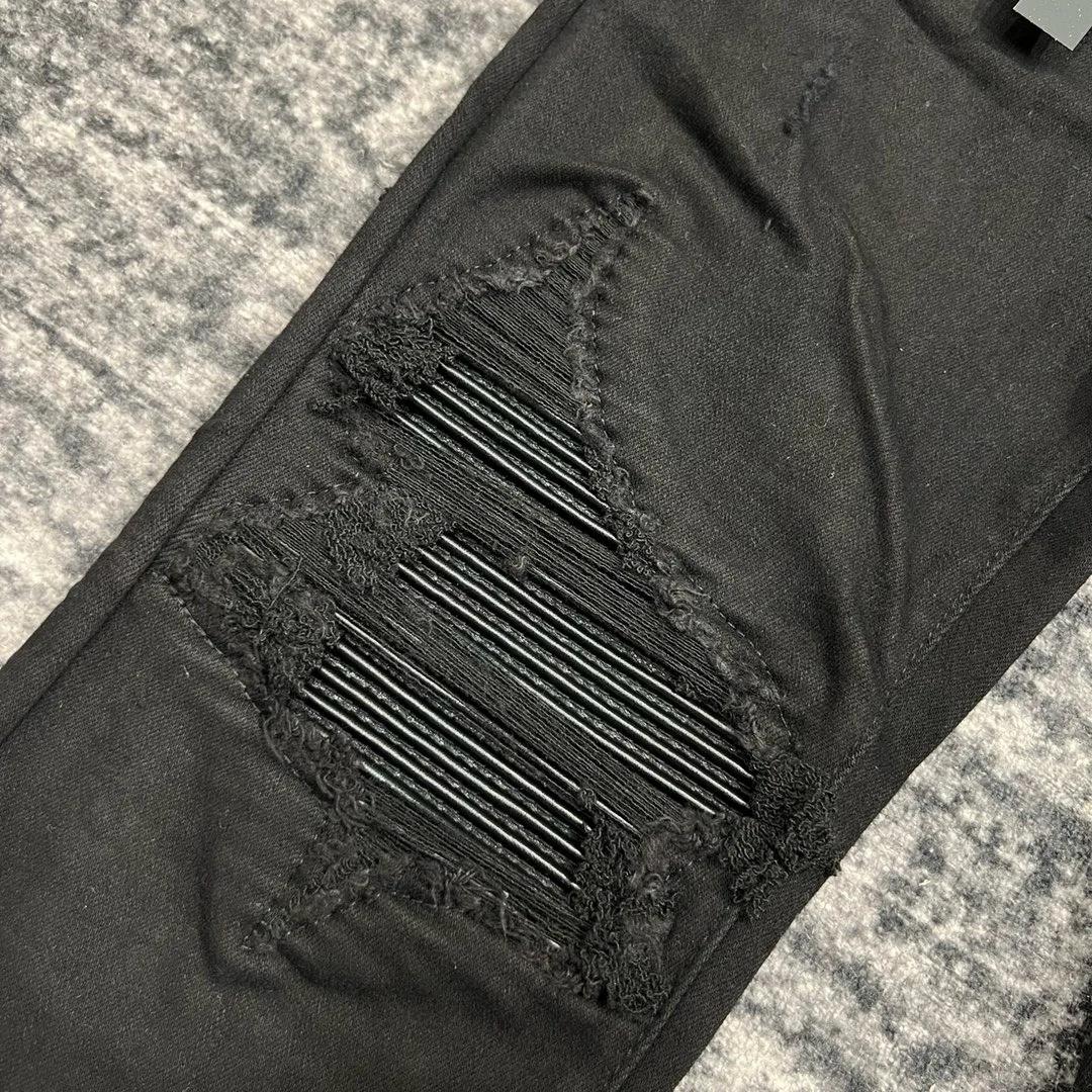 jeans noirs skinny en cuir côtelé pour hommes