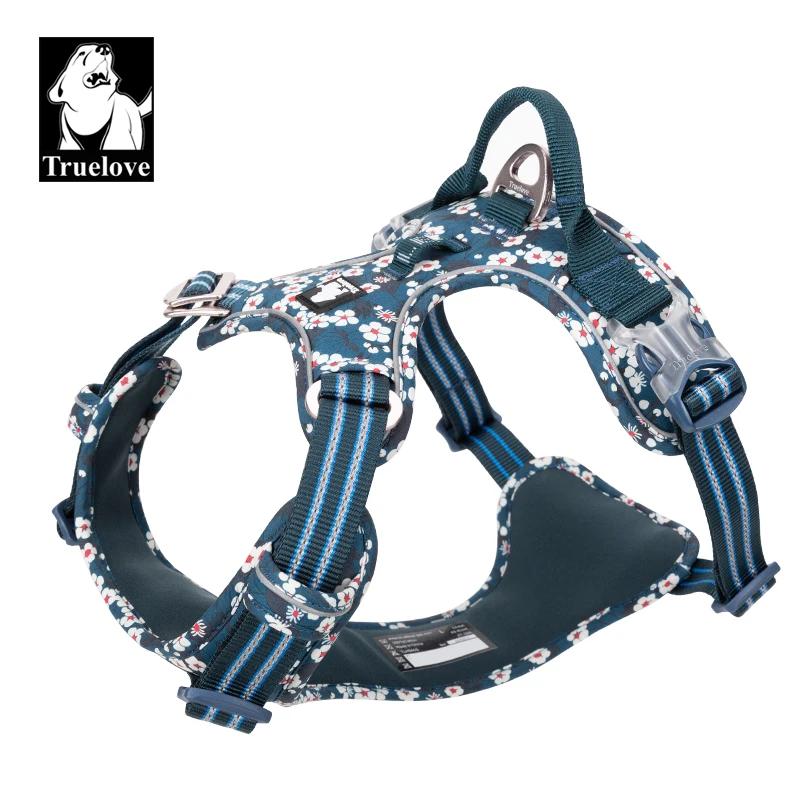 Truelove harnais pour chien de compagnie Floral sans traction tissu de coton respirant et réfléchiss