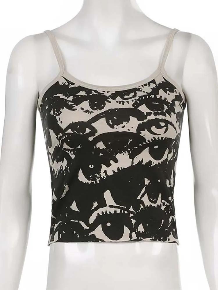 T-shirt gothique imprimé Portrait, haut court esthétique Y2K, gilet à manches courtes, t-shirts Hara