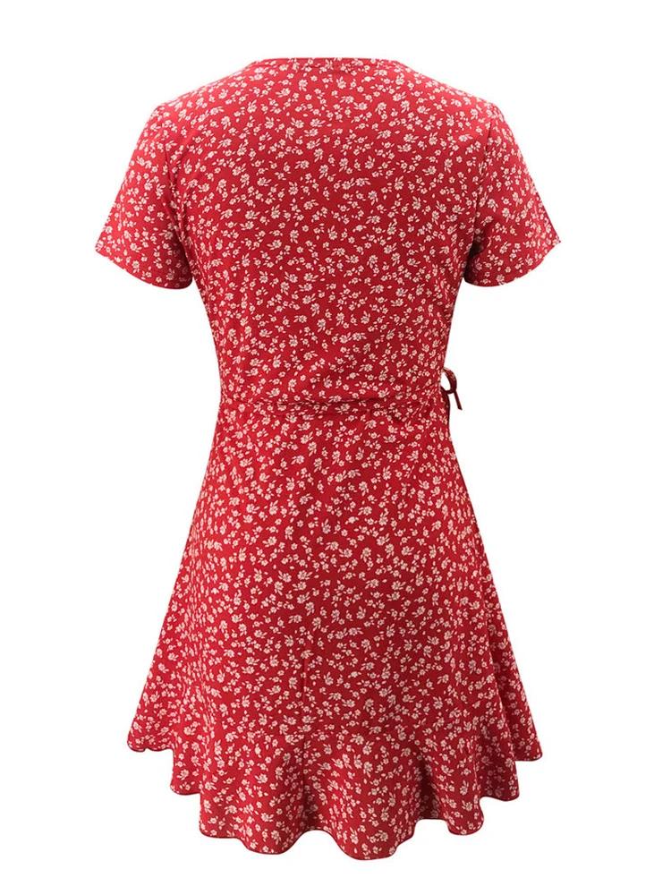 Robe trapèze flottante d'été pour femmes, douce et élégante, à volants floraux, col en v, robe court