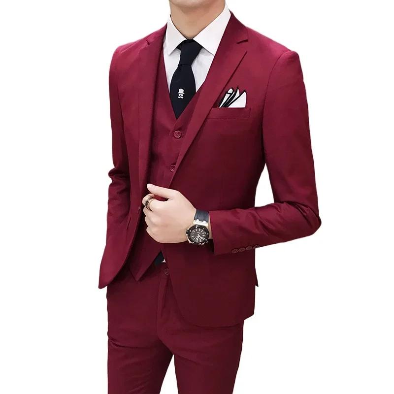 Homme élégant imbibé (Blazer + Gla+ Pantalon) Mode masculine Version coréenne d'affaires Coupe couve
