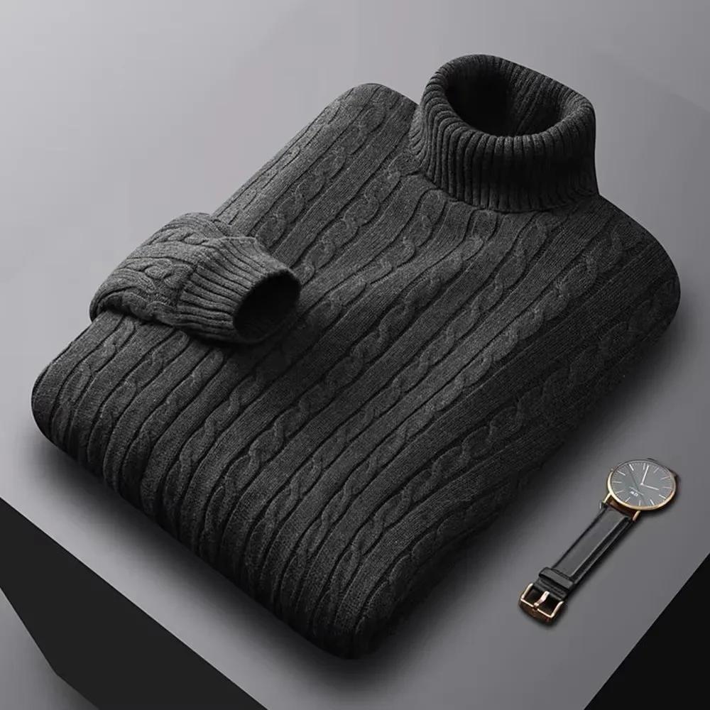 Pull Jacquard à col roulé pour hommes, pull décontracté, haute élasticité, vêtements de survêtement 
