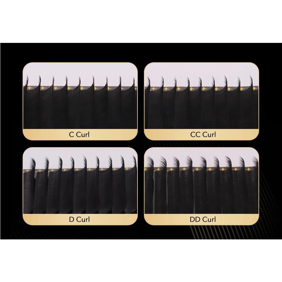 Lot de 10 plateaux d'extensions de cils en cachemire, noir mat, volume individuel, 5-25mm, 0.03 0.05