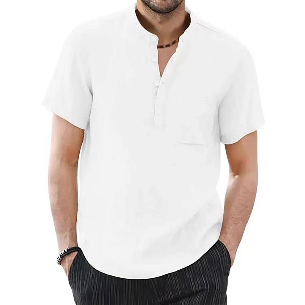 T-shirt à Manches Courtes en Coton et Lin pour Homme, Décontracté, Confortable, Respirant, Taille Am