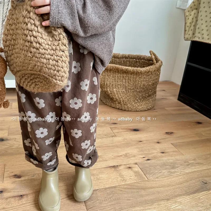 Pantalon ample vintage fleur imprimé enfants automne - Sarouel bébé garçon fille coton décontracté vêtement