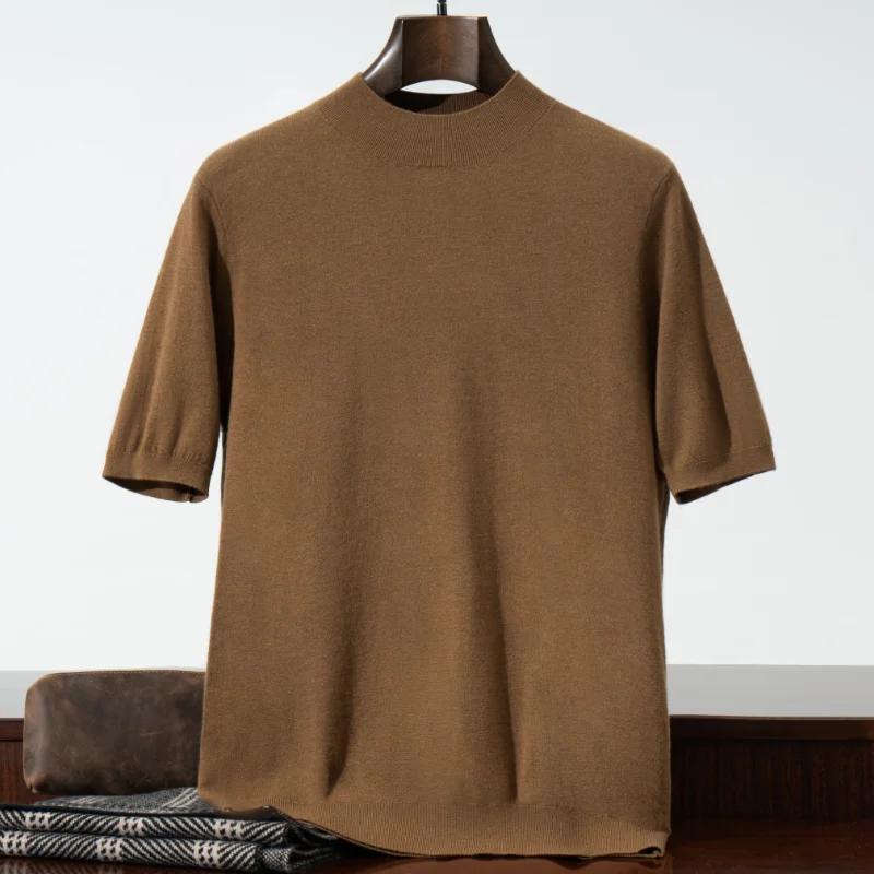 Pull à manches courtes et col mi-haut pour hommes, gilet décontracté tricoté à Base fine, T-shirt 10