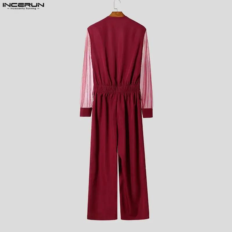 Combinaisons pour hommes INCERUN, style streetwear, à manches longues, col en V, transparentes, avec