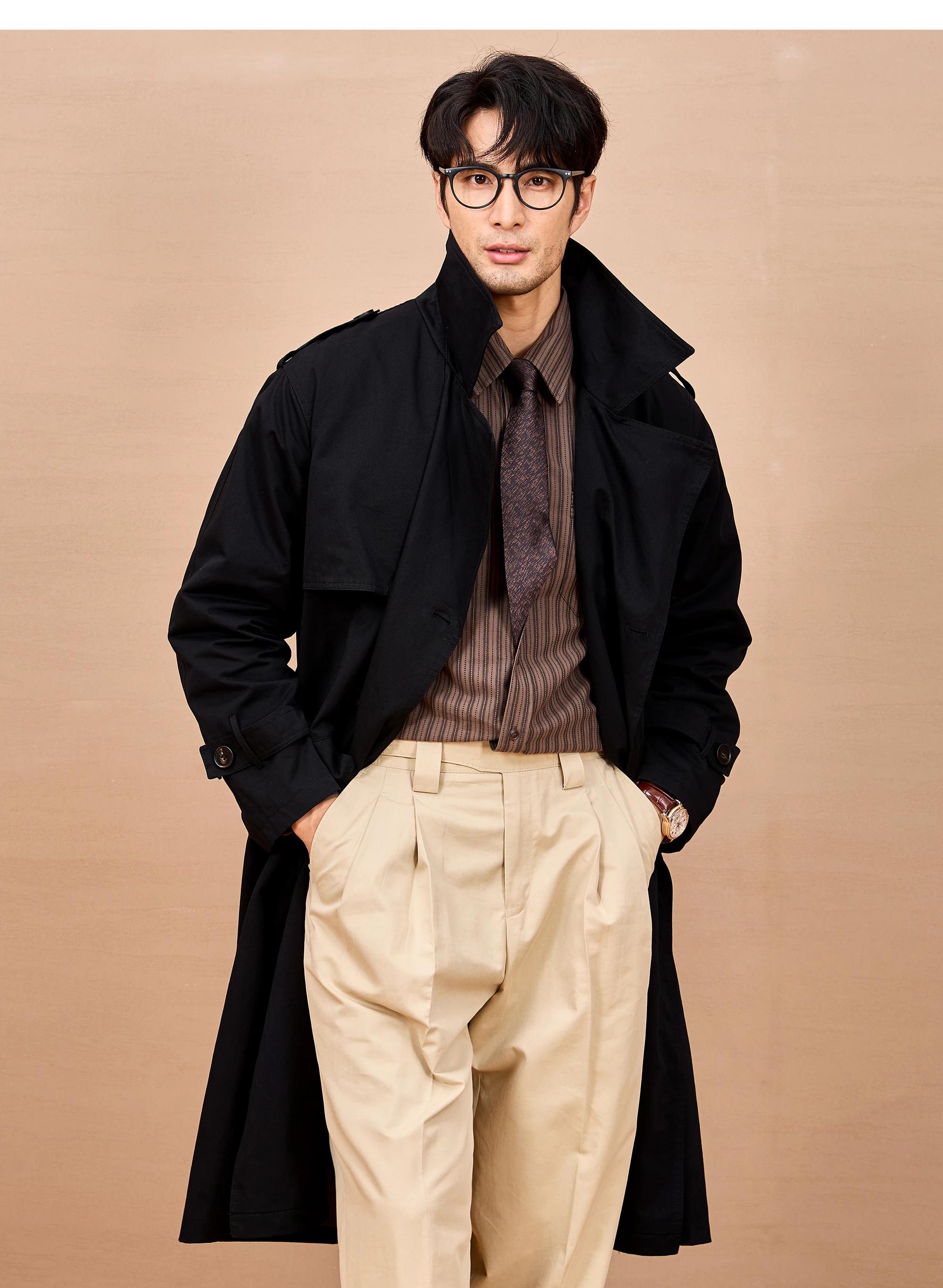 Mauroicardi printemps automne Long noir kaki Trench manteau hommes épaulettes Double boutonnage Chic