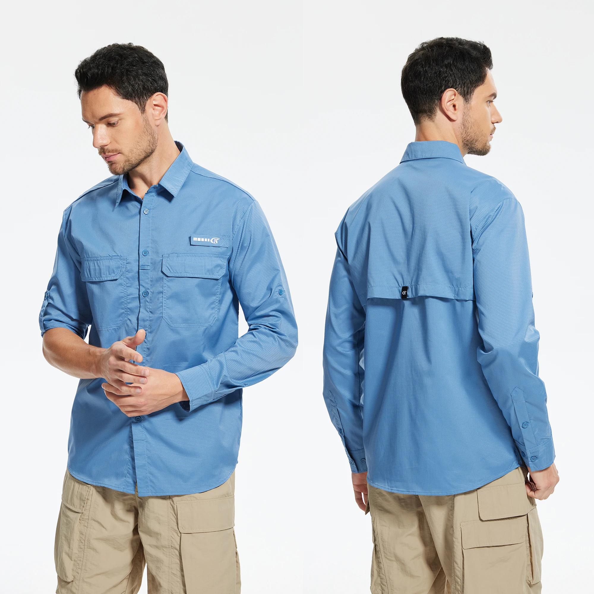 Chemises de pêche pour hommes UPF 50+ à manches longues/courtes, chemise décontractée à boutons avec