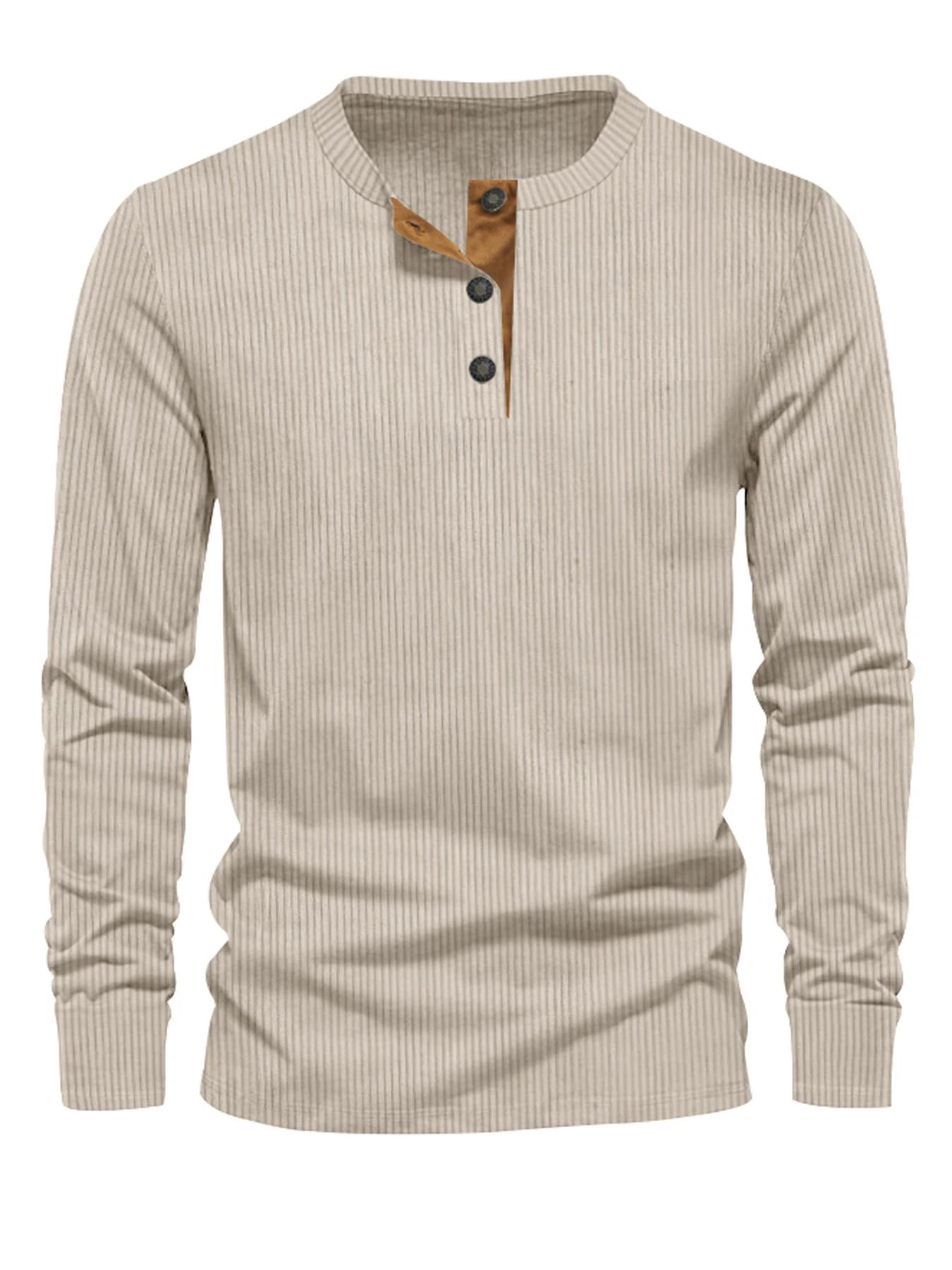 Nouveau T-shirt décontracté en velours côtelé pour homme, coupe slim, couleur unie, manches longues,