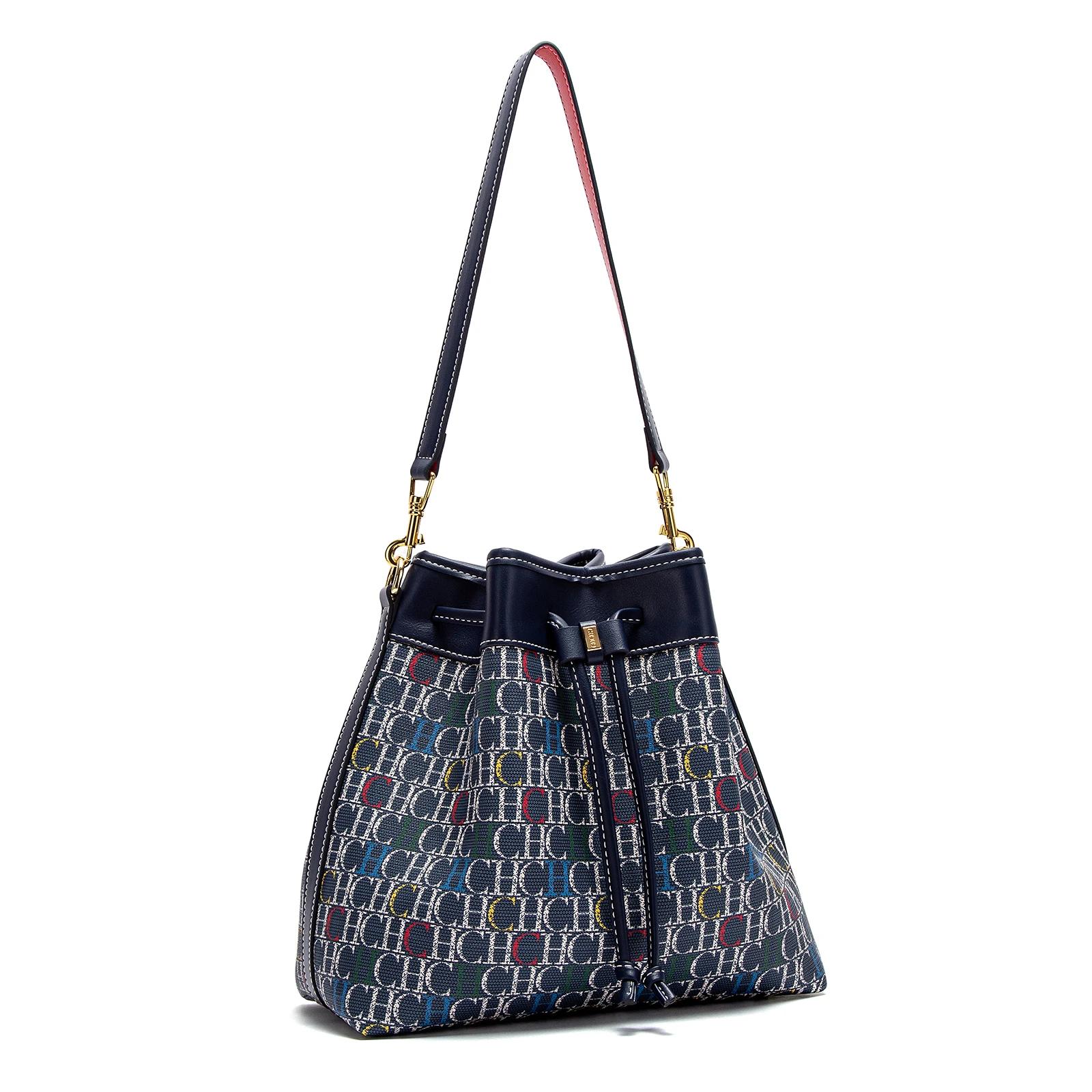 CHCH sac seau femme printemps nouveau vin rouge sac à cordon double usage bandoulière portefeuille d