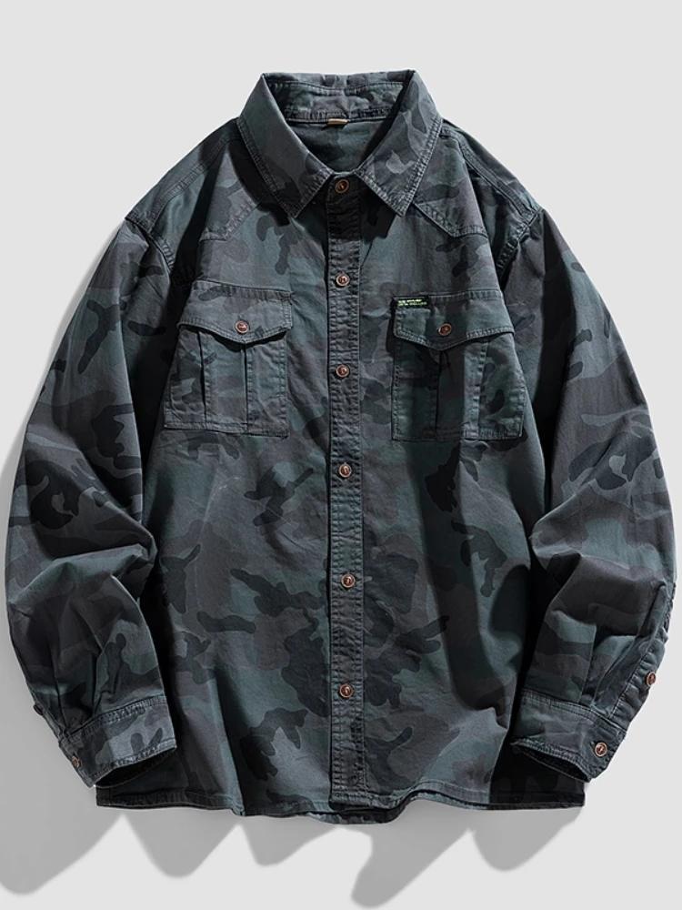 Nouvelle Chemise Homme 2026 en Coton (95%) à Manches Longues, Coupe Ample, Style Camouflage, Épaules
