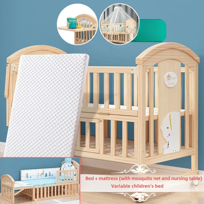 Lit bébé confortable, bois massif, mobile, avec table à langer et moustiquaire, lit bébé multifoncti