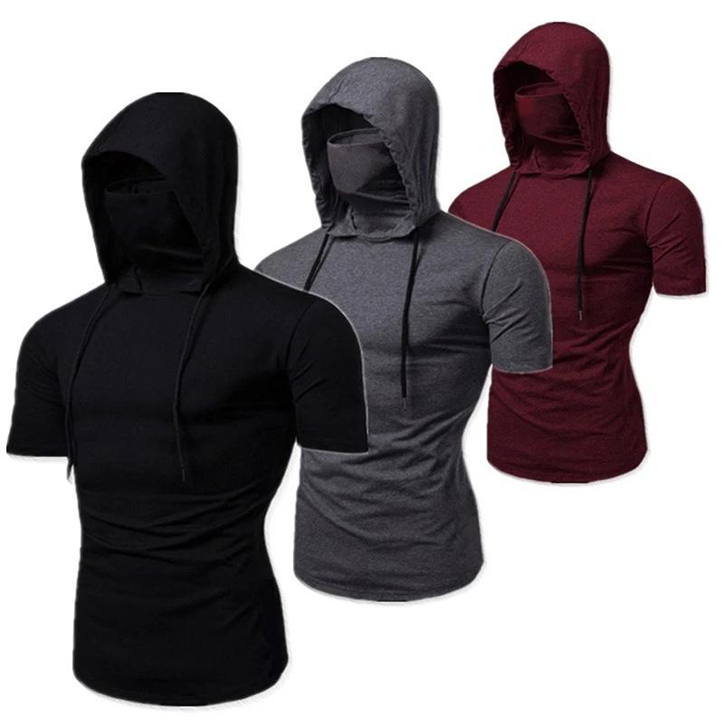 Sweat à capuche fin pour hommes, sweat-shirt à manches courtes avec masque, épissure décontractée, g