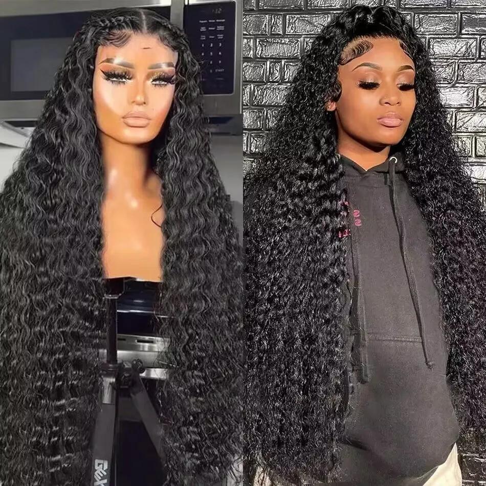 Perruque Deep Wave Brésilienne Remy Naturelle Cheveux Bouclés, 13x4, Transparent HD, Pre-Plucked, po