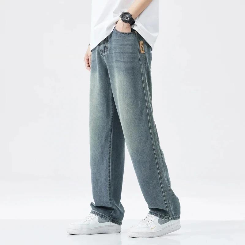 Jean de Haute Qualité en Tissu Lyocell pour Homme, Pantalon Large, Doux, Taille artificiel astique, 