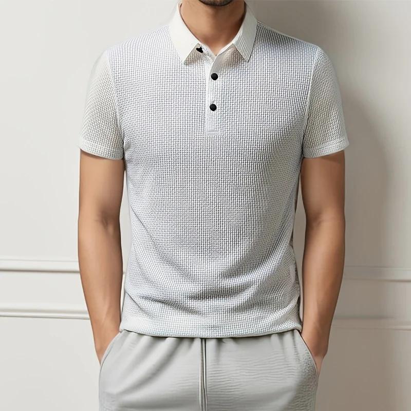 Nouveaux hommes d'affaires décontracté à manches courtes fleur d'os couleur unie POLO mode respirant