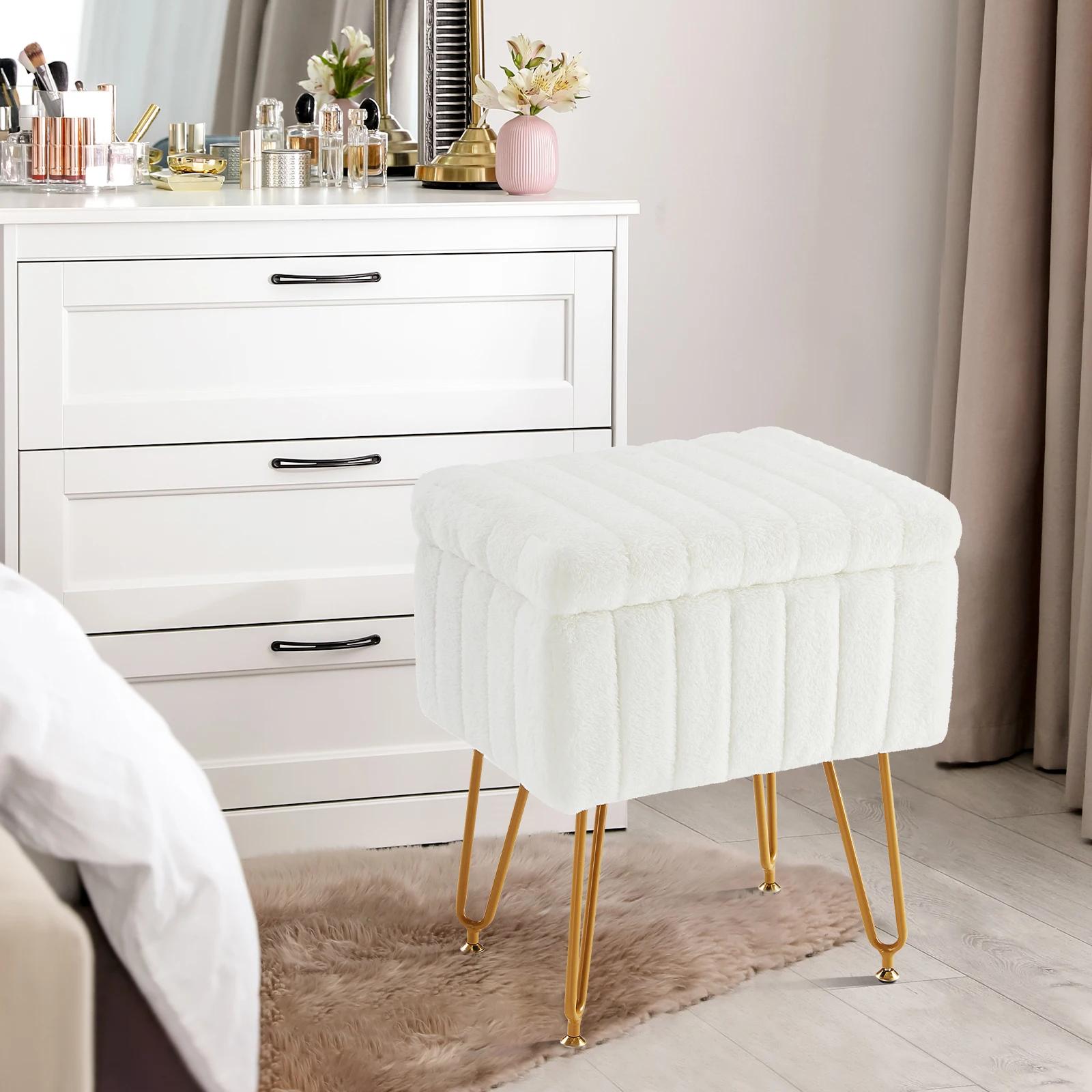 JHK – tabourets et poufs de rangement cachés en fausse fourrure pour salon, maquillage rembourré ave