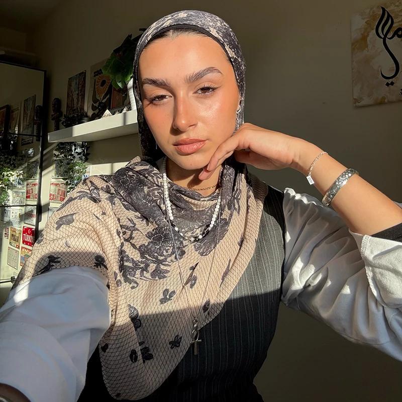 1 pièces aquarelle impression Hijab femmes bohème doux Islam Ramadan musulman Hijabs Foulard Femme c