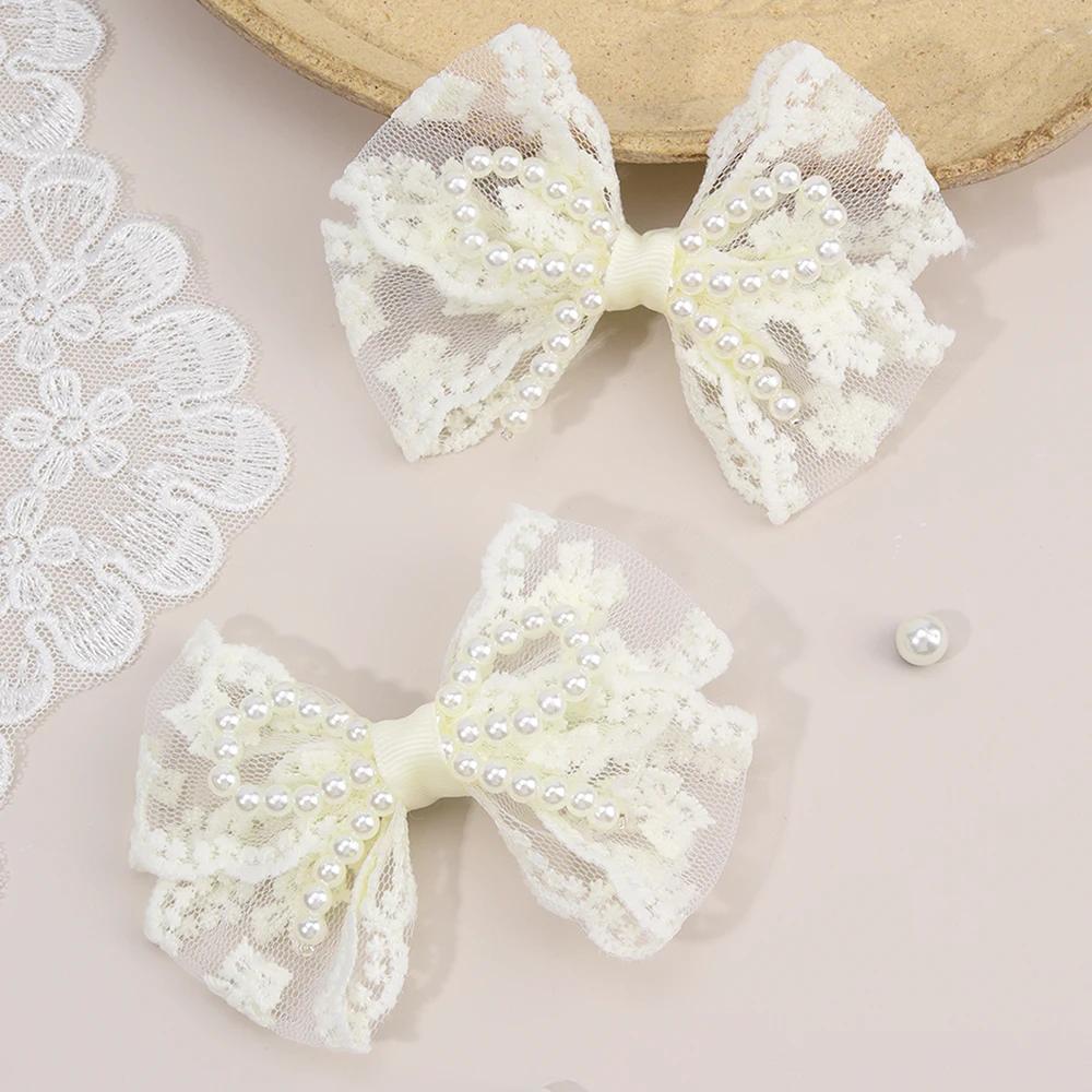 Pinces à cheveux avec nœud en dentelle pour filles, 2 pièces, épingles à cheveux en perles douces, B