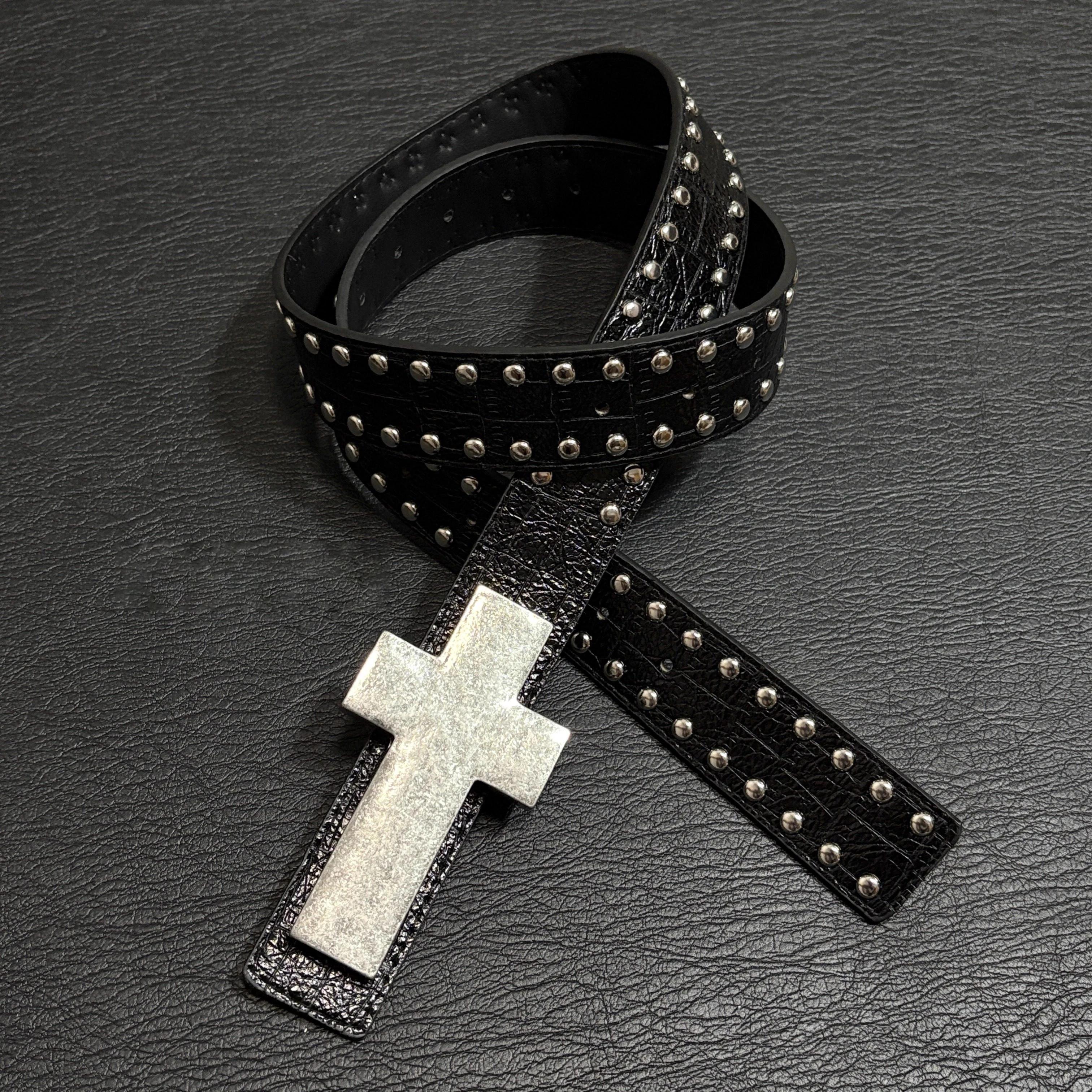 Ceinture Homme Style Harajuku Punk Cloutée à Croix, Motif Éclaté, Hip Hop Street Style, pour Fête Ro