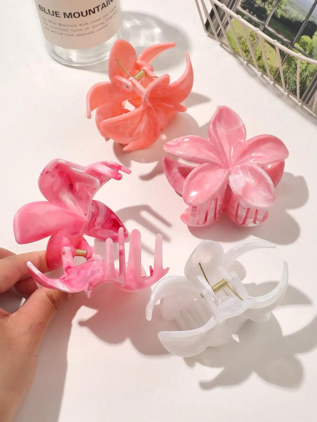 Pinces à cheveux Style forêt bohème pour femmes, 4 pièces, motif marbre Rose, pince requin à la mode