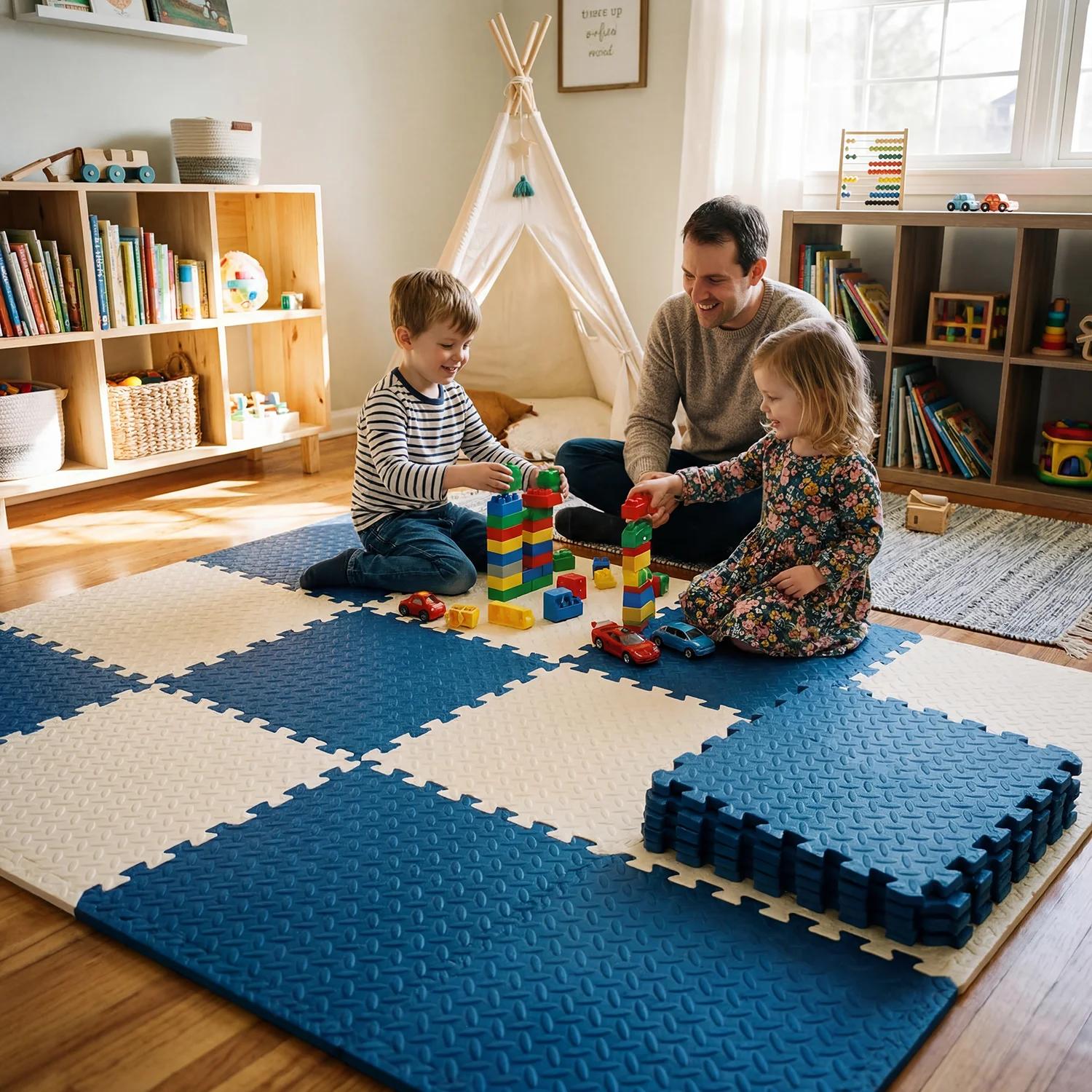 Tapis de jeu pour bébé 16 pièces 60x60cm, tapis puzzle en mousse EVA 1cm, tapis de sol pour enfants,