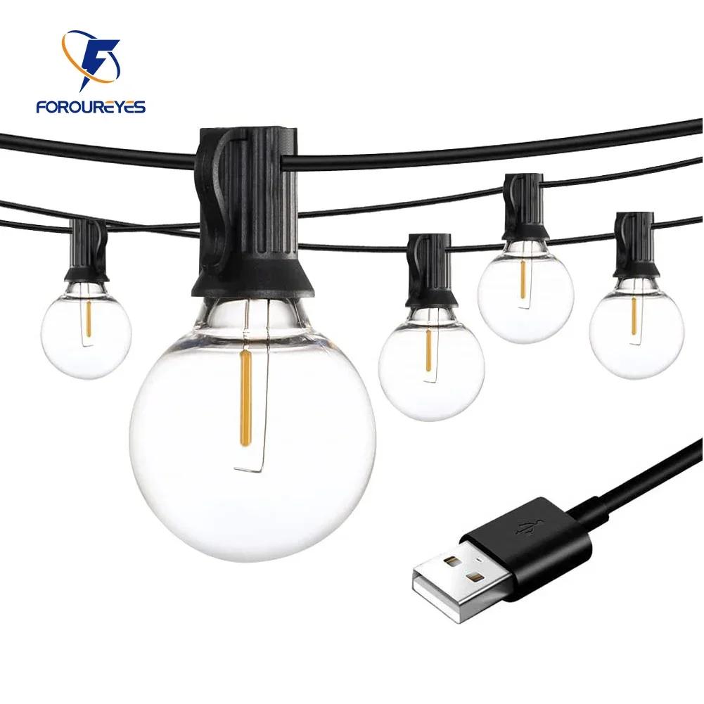 100/50/25ft USB LED lumières 5V 1W G40 ampoule en plastique extérieure étanche tente fée Patio festo