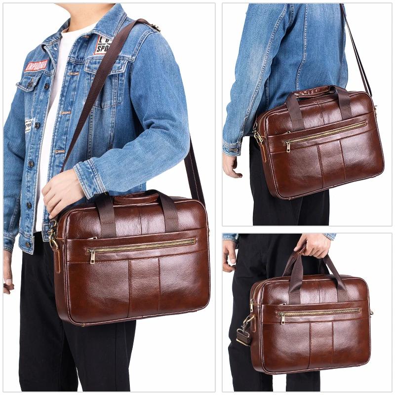 Sac pour ordinateur portable en cuir véritable pour homme, sacoche vintage d'affaires, sac à bandoul