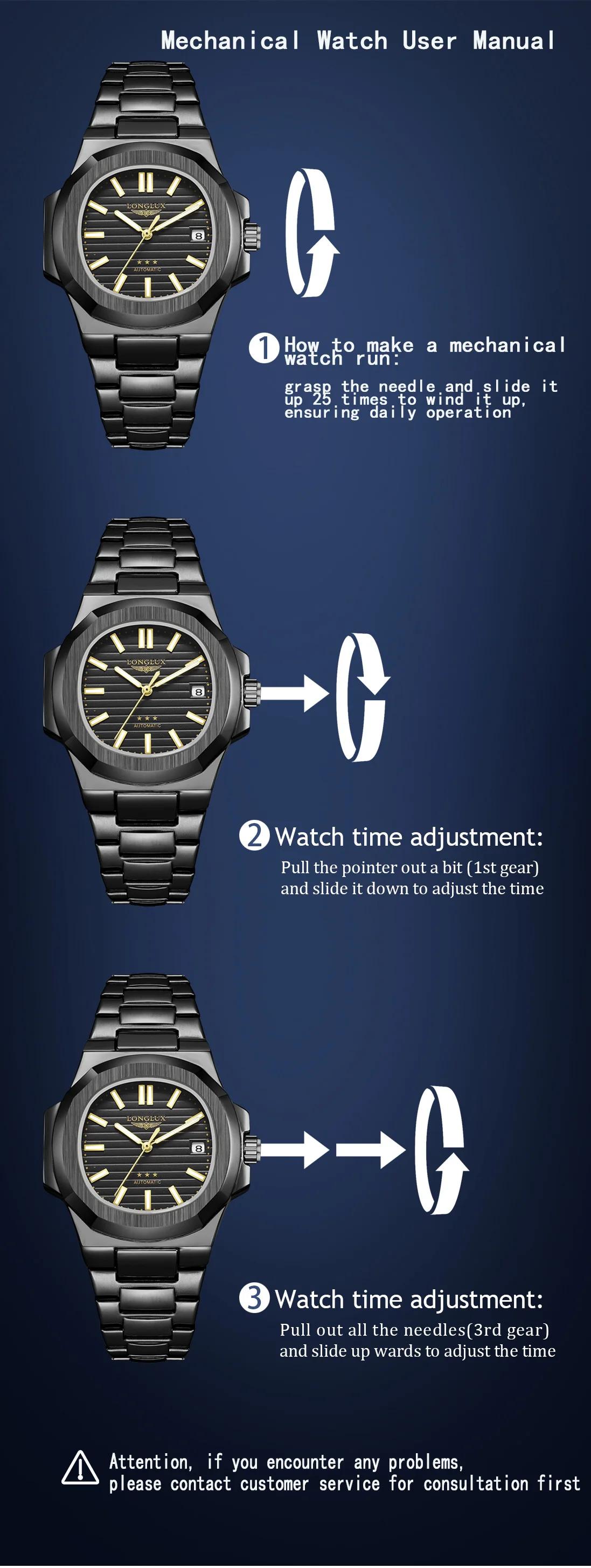 Montre automatique pour hommes, date d'affaires, mécanique, étanche, en acier inoxydable, lumineuse,