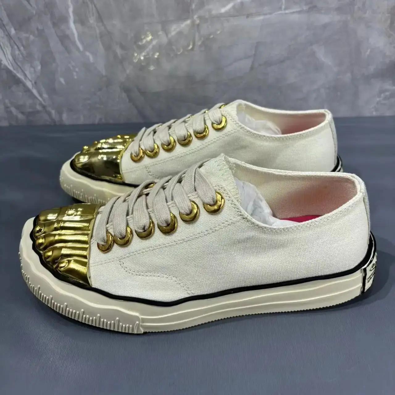 Baskets en toile dorées à cinq doigts pour hommes, chaussures de sport décontractées à lacets à seme