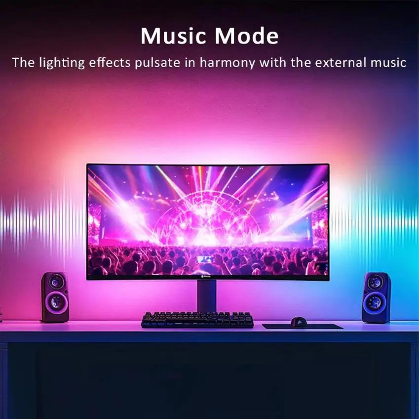 Bande lumineuse LED USB pour PC, 24-34 pouces, RGBIC, synchronisation musicale via application, rétr