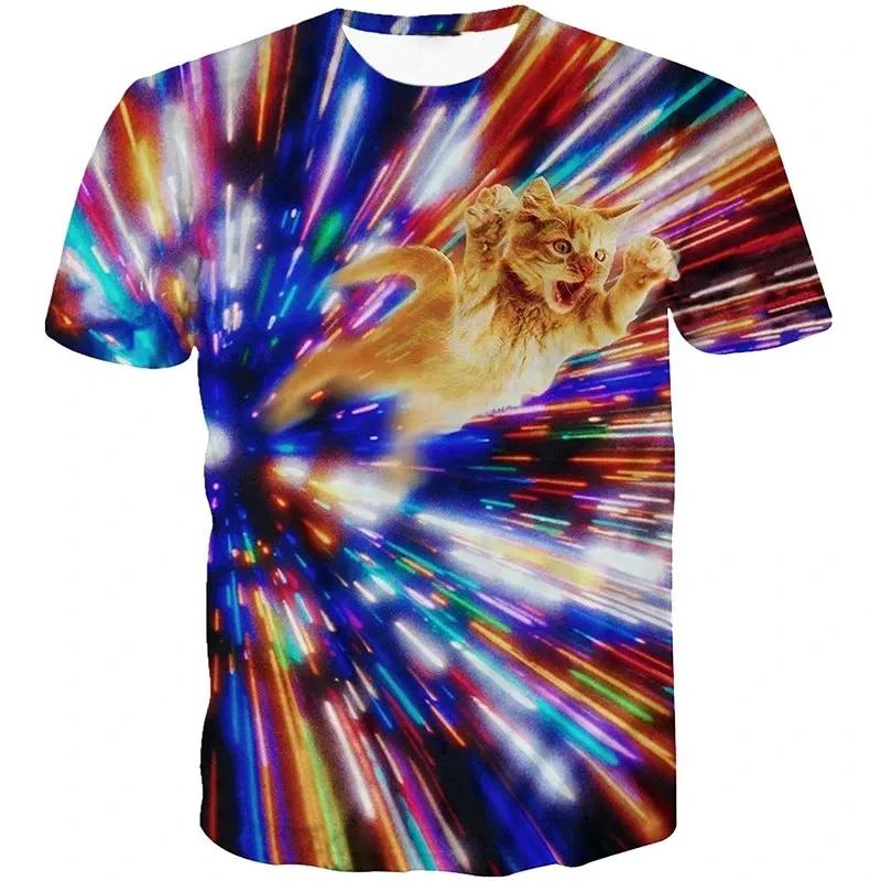 Été 3D impression drôle chats t-shirt hommes galaxie chat graphique à manches courtes personnalité d