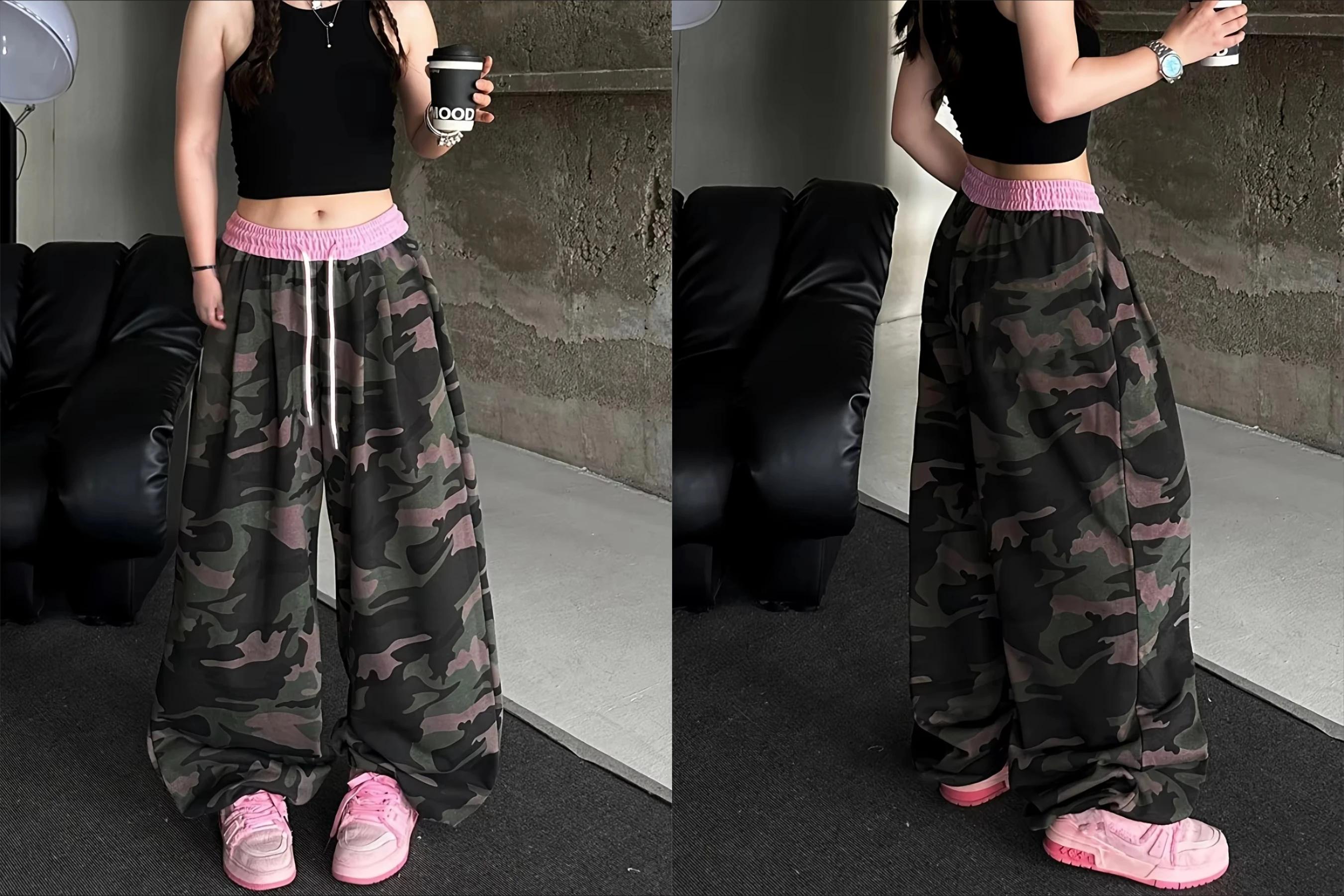 Pantalon décontracté rose tendance à taille haute, imprimé camouflage 3D, séchage rapide, respirant,