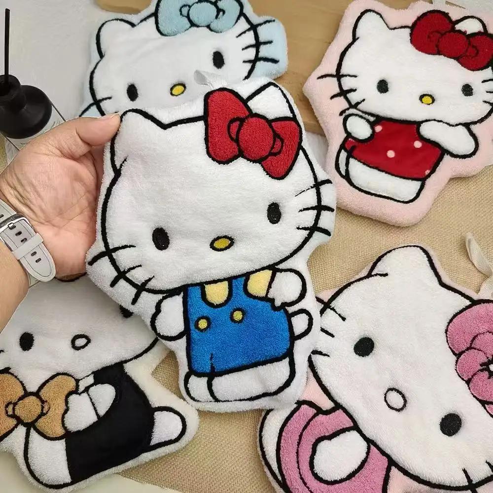 Serviette à main Sanrio Hello Kitty en velours corail, absorbante, à suspendre, petite serviette mig