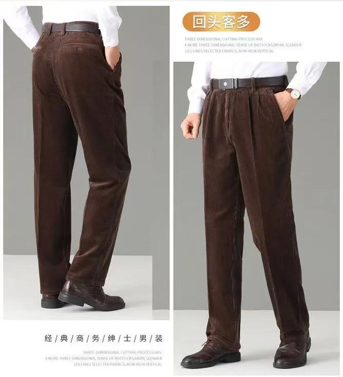 Hiver taille haute Double plissé velours côtelé pantalon hommes droit ample 100% coton automne décon