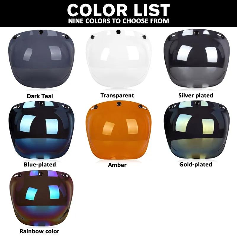 Casque de moto à miroir à bulles authentique, Type à trois boutons, lentilles de casque de Style rét