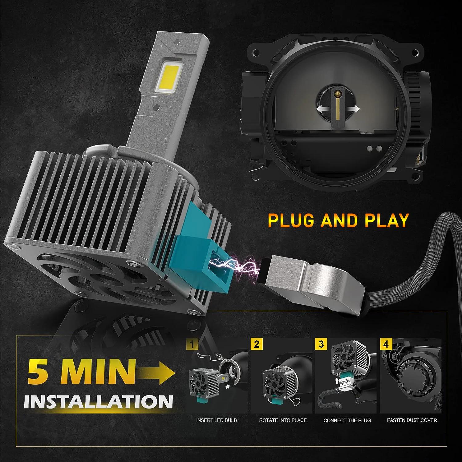 Ampoules de phares de voiture LED série D D1S D3S D2R D2S D4R D4S D5S D8S Turbo lumières 6000K 70W, 