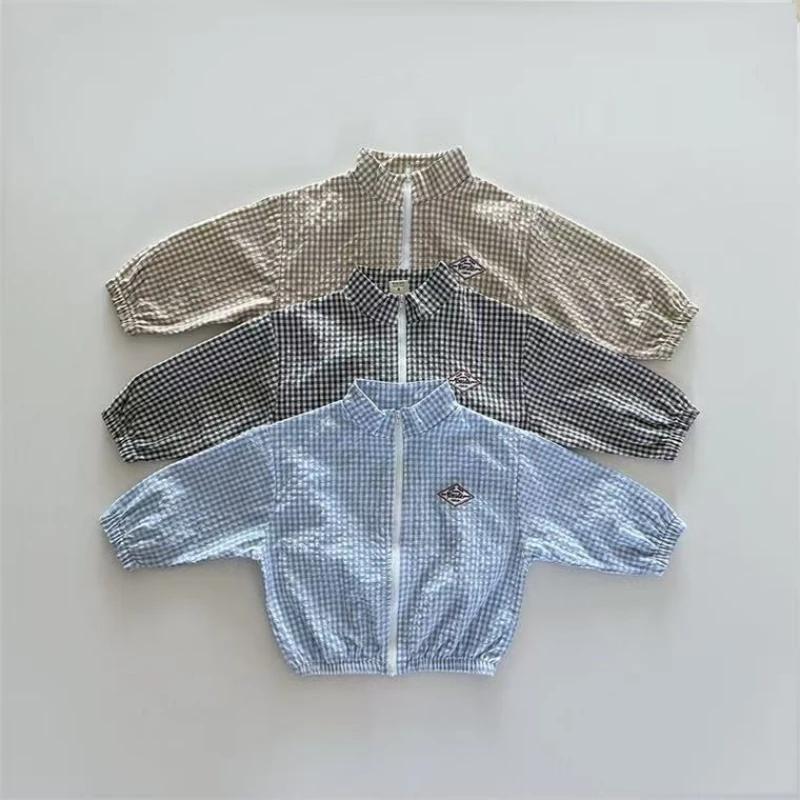 TZ2624 – ensemble veste et short à col montant à carreaux pour enfants, vêtements de Protection sola