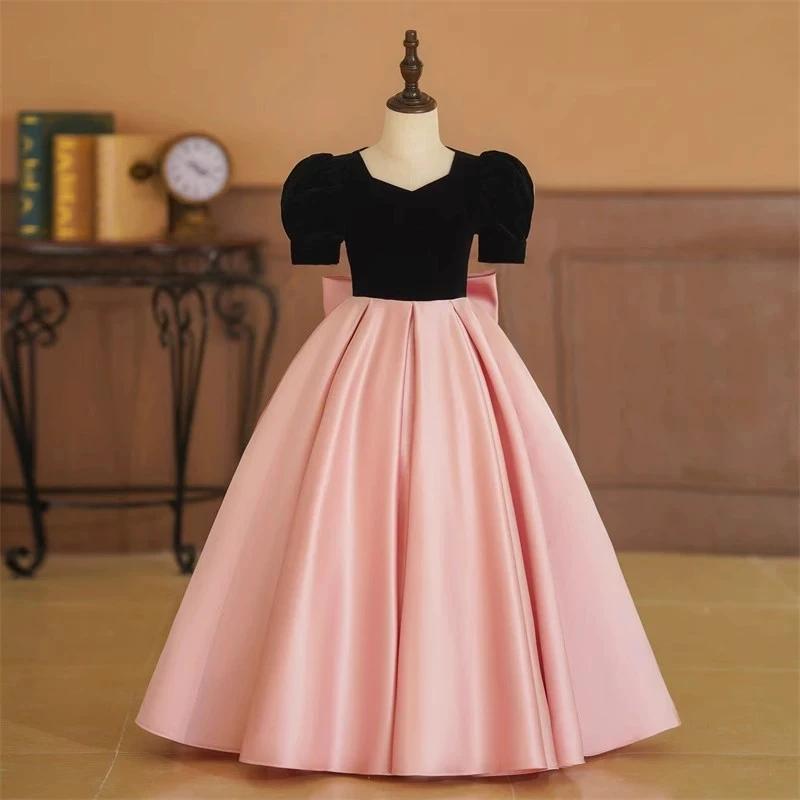 Nouvelle Robe de Princesse en Satin Simple pour Filles, Collection 2026, Manches Bulles, Idéale pour