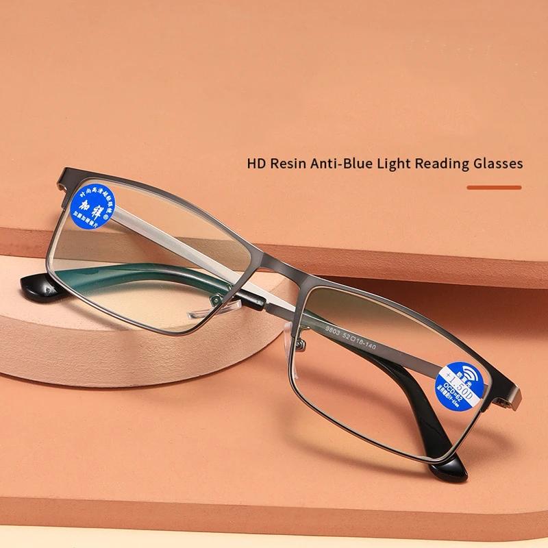Lunettes de lecture demi-monture en métal pour hommes, lunettes de luxe de styliste Anti-lumière ble