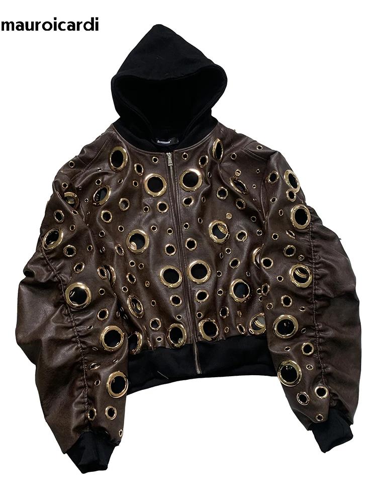 Automne surdimensionné évider veste en cuir Pu hommes trou Cool luxe concepteur faux 2 pièces mode e